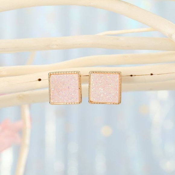 Anthropologie Jewelry - Small Light Pink Square Earrings